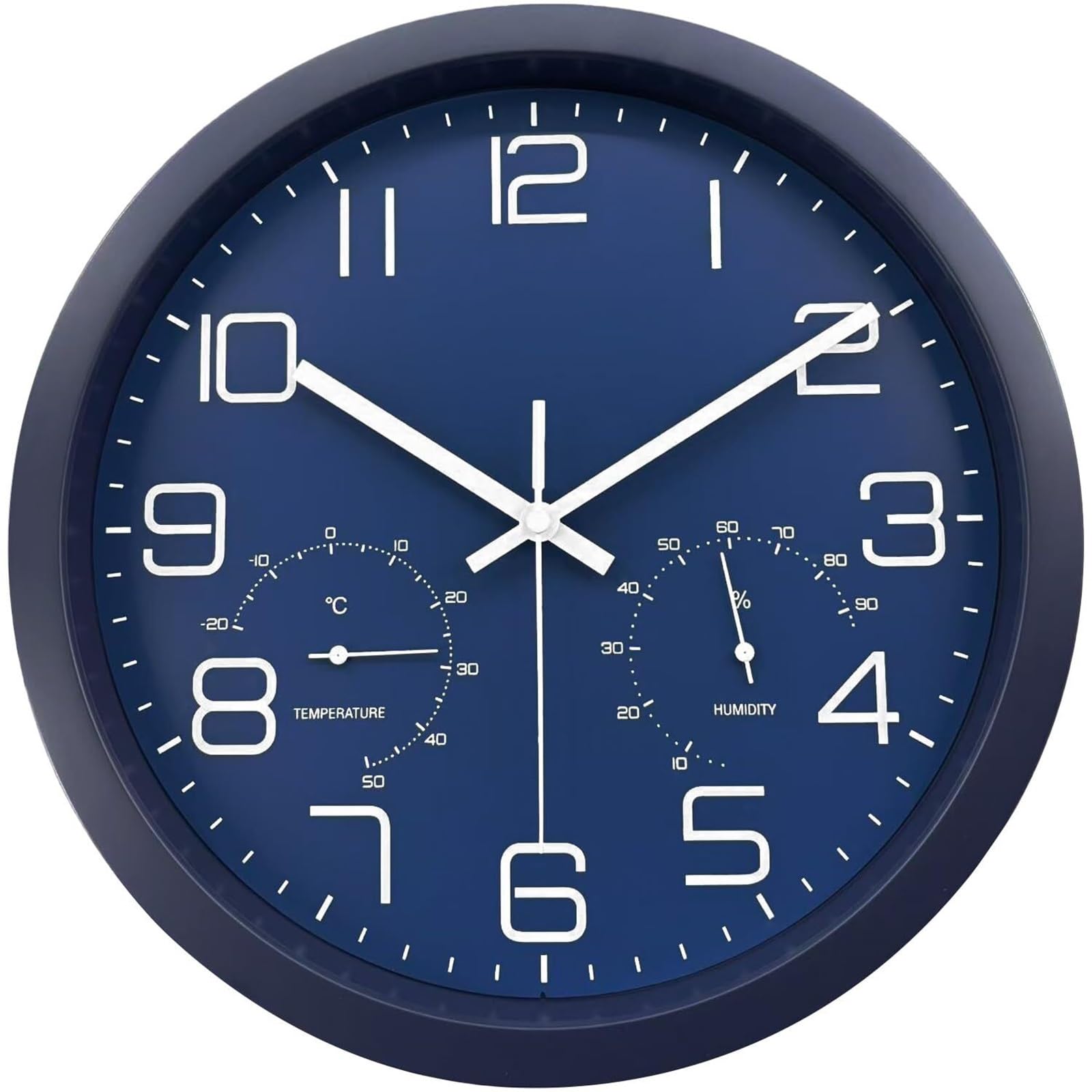 DJSKLDF Wall clock 12inch Silent Modern Wall Clock Thermometer and Hygrometer Quartz Movement Watch for Living Room Bedroom Kitchen Office(Dark Blue)