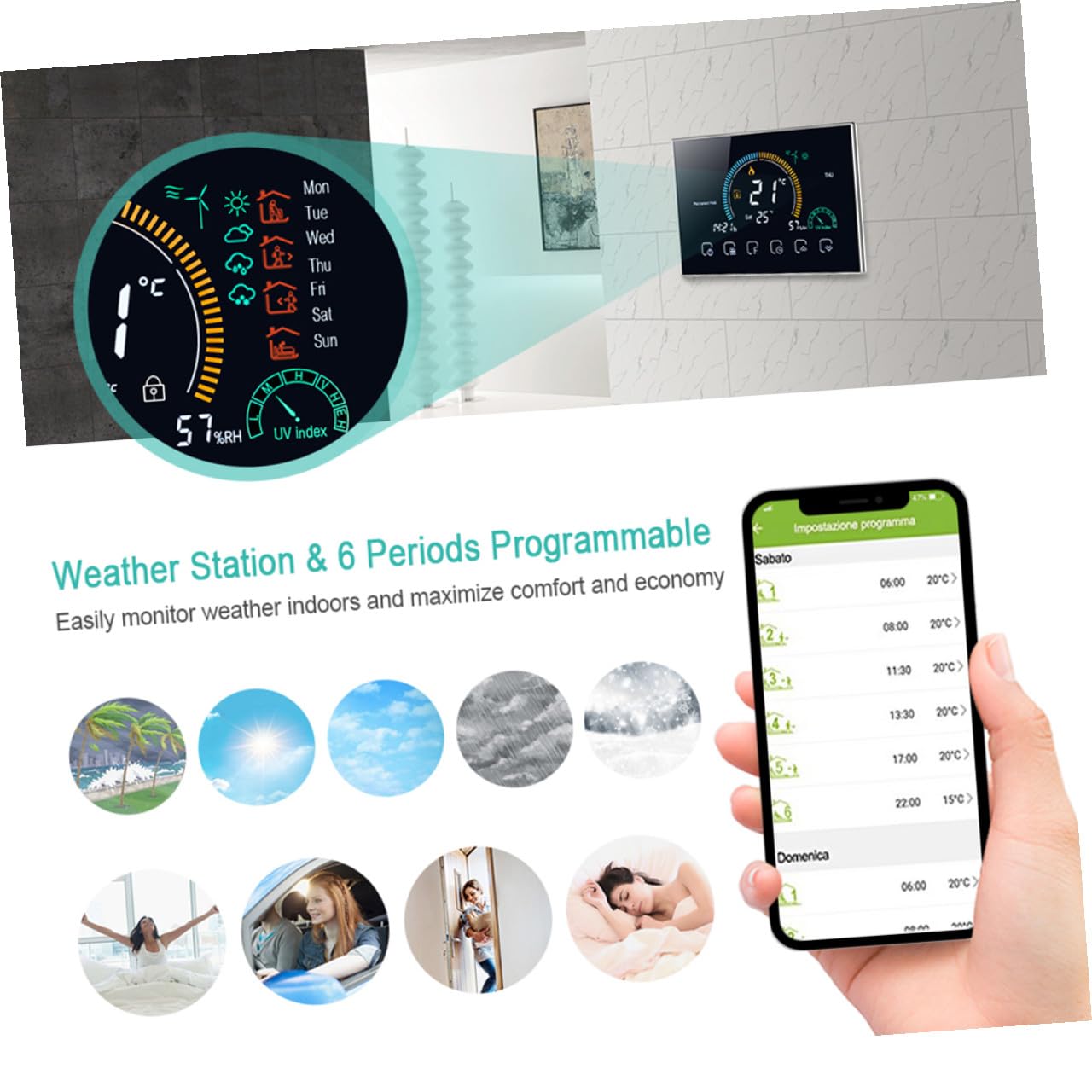 Termostato Inteligente Wifi 240v Control Táctil y Pantalla Lcd