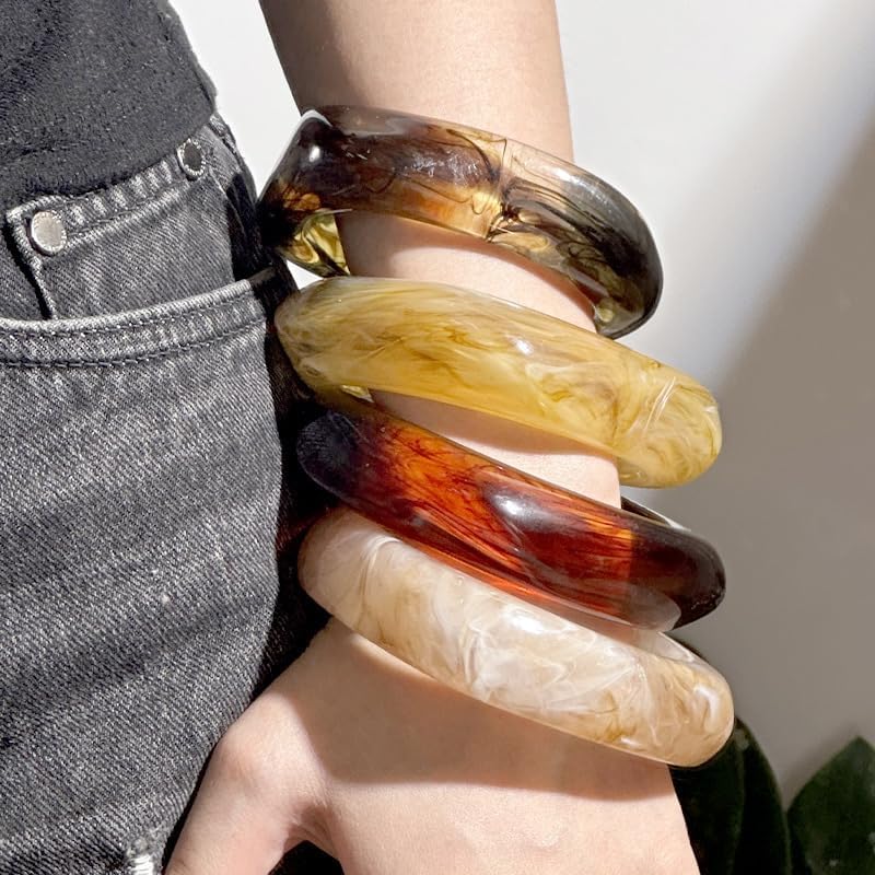 Colorful Chunky Resin Bangle Bracelet Set for Women Geometric Acrylic Big Cuff Bracelets Punk Thick Wide Statement Bangle Bracelets for Women Resin Jewelry - Image 5