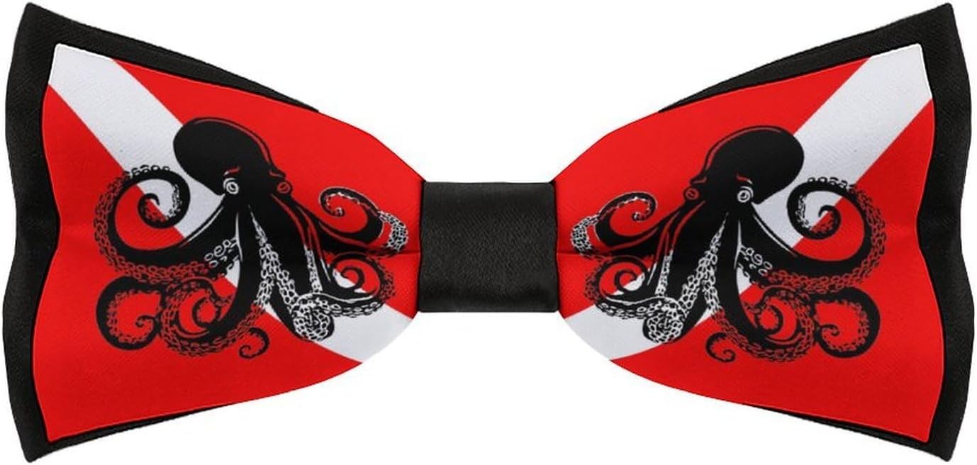 Octopus Dive Flag Novelty Men's Bow Tie Pre-tied Adjustable Bowtie Accessories for Wedding Party
