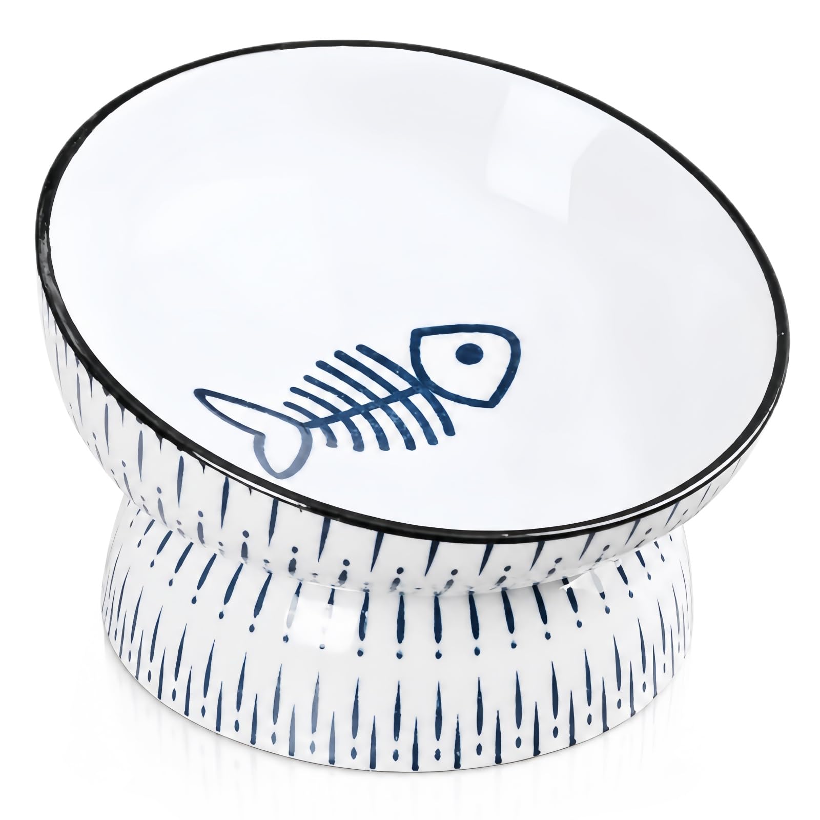 Ceramic Cat Feeder, Cat Food Bowl, Elevated Cat Bowls with Stand, 15° Tilted, Neck Protective, Backflow Prevention (Cat Bowls-B)