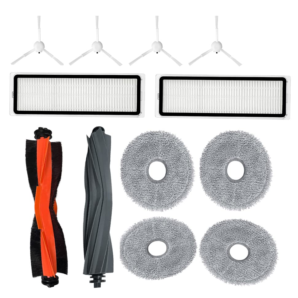 JOYSOGVacuum Cleaner Replacement Accessories Kit for Dreame X10 S10 Plus L10S Ultra W10S pro, 12 Pack (2 Main Brush+4 Side Brush+2 Filter+2 Mop Cloths)