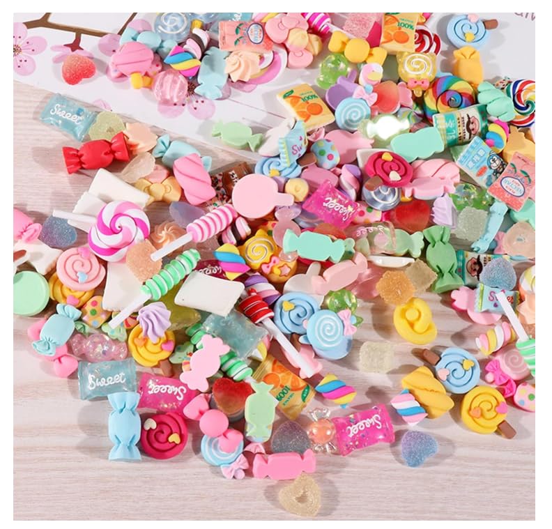 50 Pièces Charms en Résine Kawaii, Accessoires pour Slime, Nail Art, Scrapbooking et Décoration de Coque de Téléphone, Motifs Aléatoires