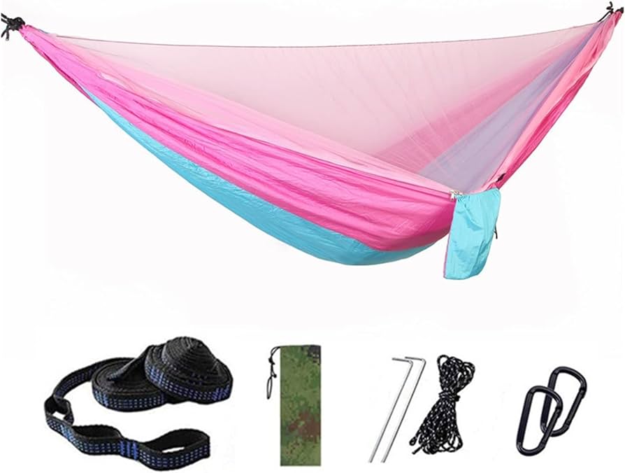 Hängematten im Freien Draußen doppelte Camping-Hängematten mit Moskitonetz Leichter Fallschirm-Nylon-tragbarer Hängematte for Rucksack, Camping, Wandern Reisen Hängematten zum Campingwanderern Garten