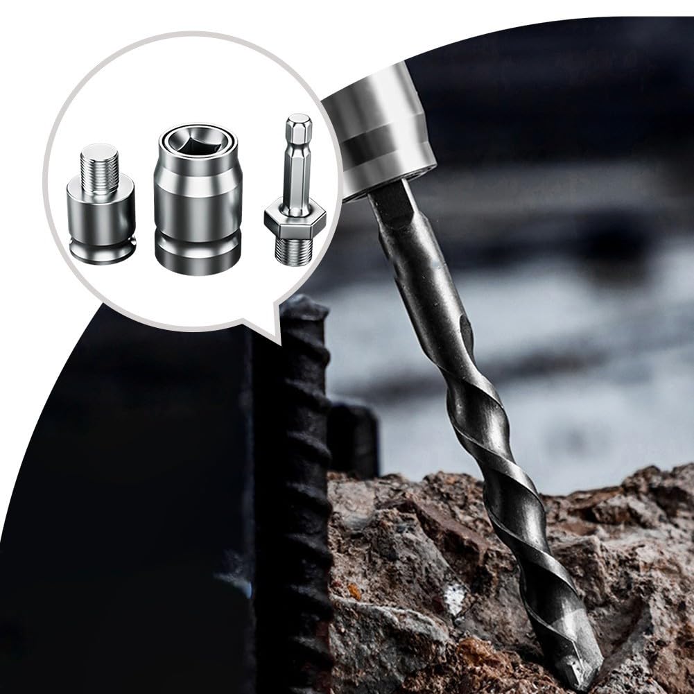 Juego de convertidor de taladro de 3 piezas, adaptador de cambio rápido de aleación de acero para llave eléctrica a martillo taladro construcción y tareas de bricolaje