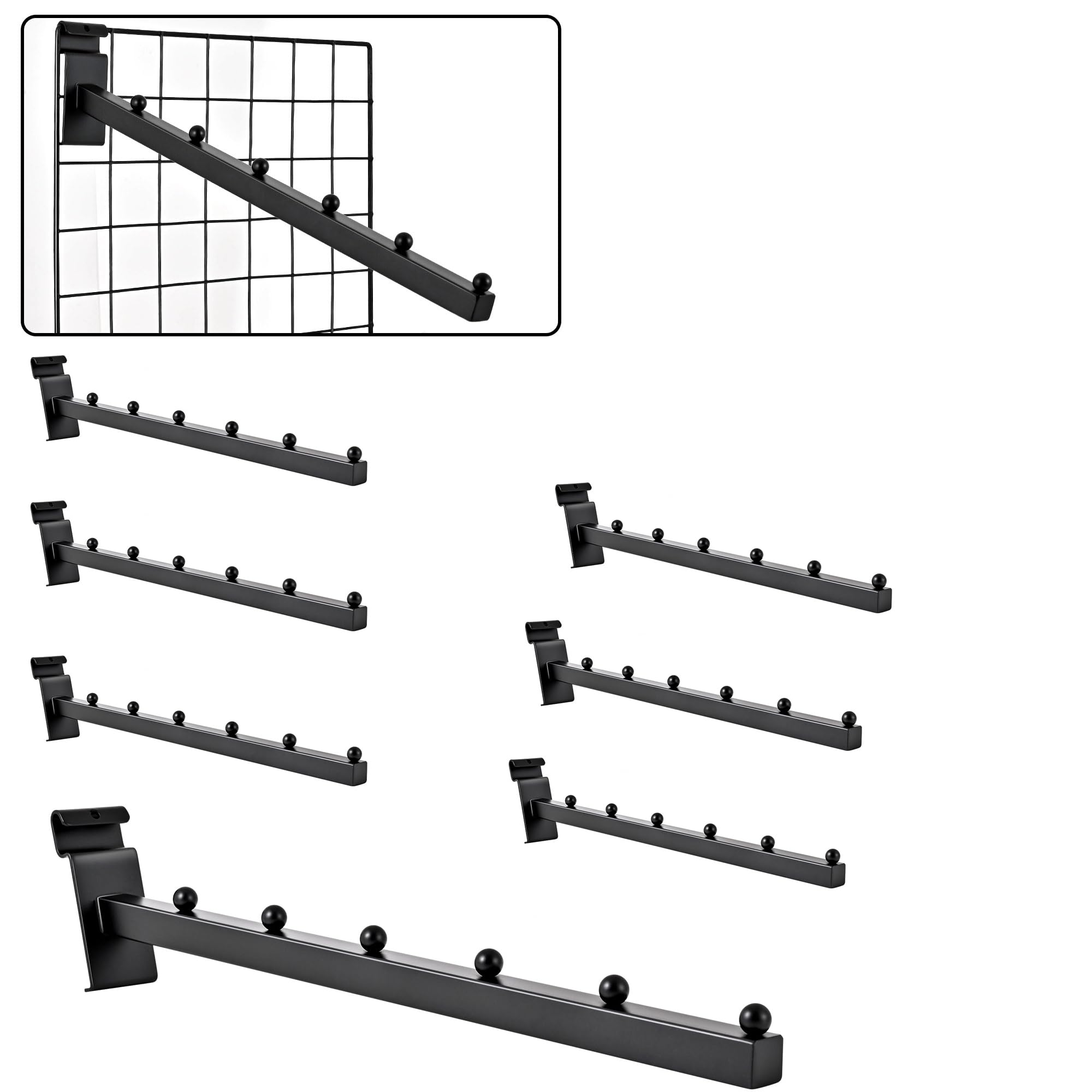 6 Ball Waterfall for Grid Wall and Wire Grid Wall Hangers Gridwall Hooks for Displaying Grid Wall Accessories Clothing Retail Shirt Housewares Rack Vendor Events (8, Black)