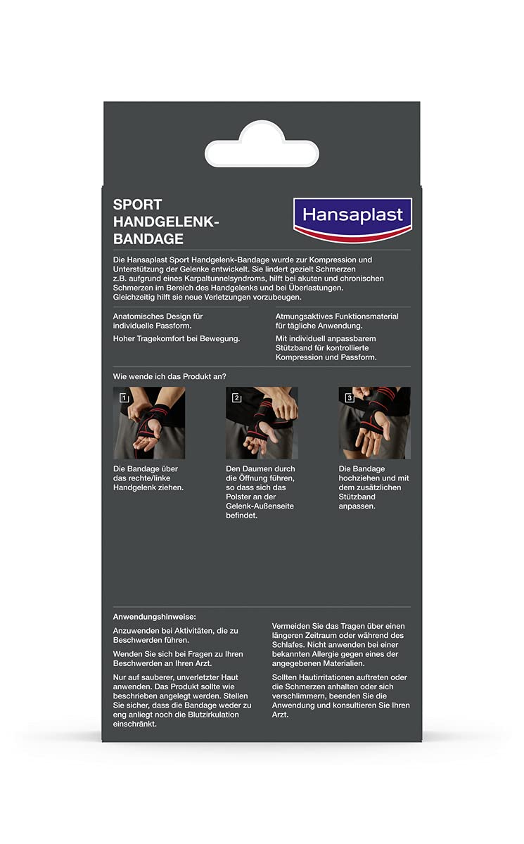 Muñequera Hansaplast Sport, el soporte de muñeca protege y apoya la articulación, protector de muñeca adecuado para la muñeca derecha e izquierda, talla M/L