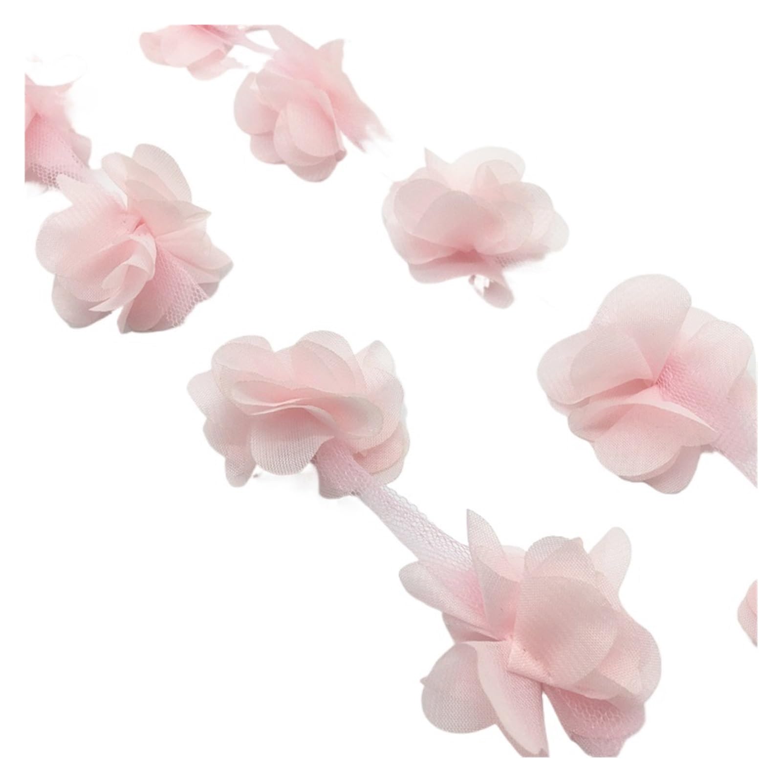 Wtaxbh Pink2 Iron On Patches 5Yard 60Pcs Flower Chiffon Cluster Flowers For Wedding Dress Bridal Fabric Lace Trim Diy Sewing(Pink2)