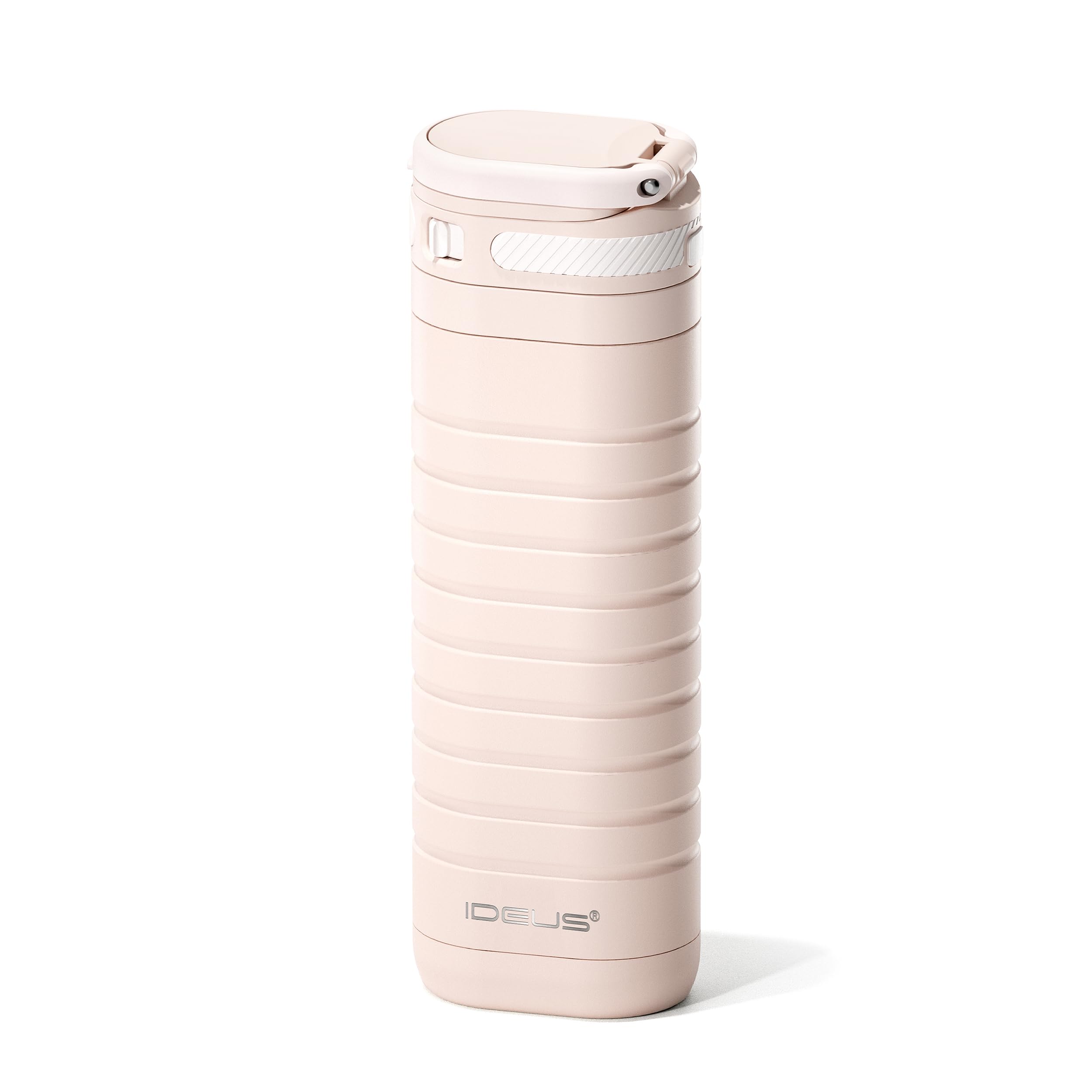 IDEUS Insulated Stainless Steel Water Bottle 400 ml, Lockable Lid & Leak-Proof Travel Mug for Hot & Cold Drinks, Fits Most Car Cup Holders, Light Pink