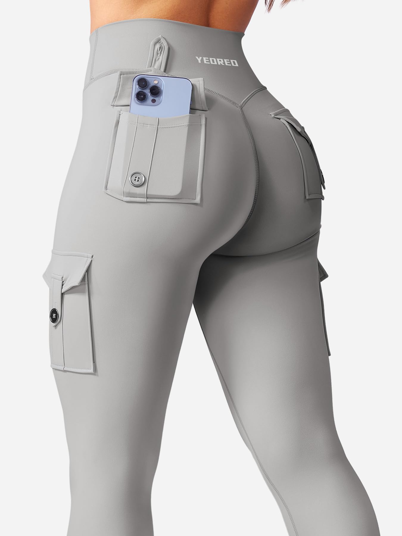 YEOREO CoreFlex legginsy treningowe cargo z kieszeniami dla kobiet, ukryte legginsy podnoszące pośladki, siłownia, spodnie do jogi | Ukryta gumka do podnoszenia pośladków, na siłownię, spodnie do jogi, 63,5 cm / 71 cm