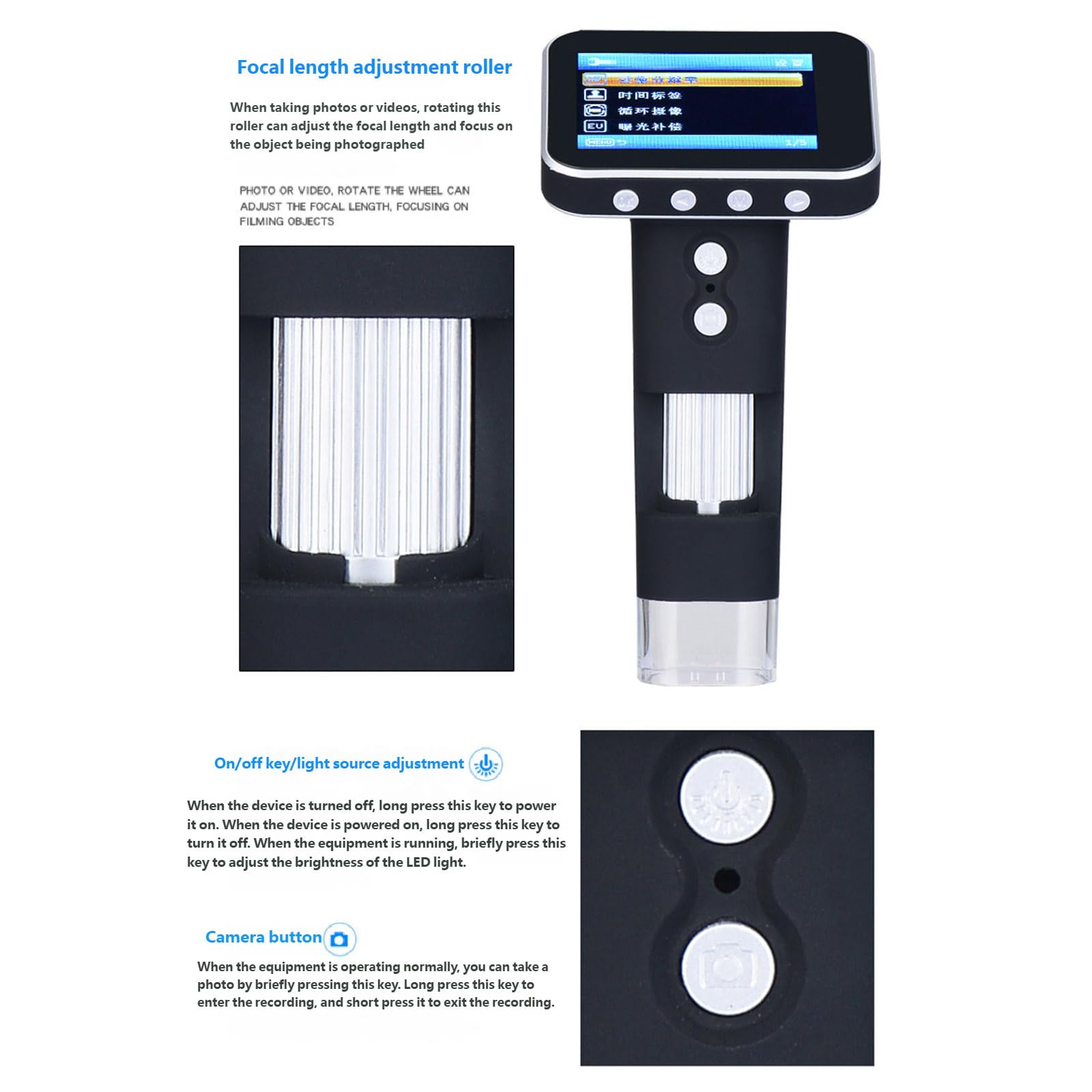 Microscopio portatile portatile con LCD da 3,5 pollici 500X per l'apprendimento della scienza regolabile LED luce portatile microscopio lente d'ingrandimento