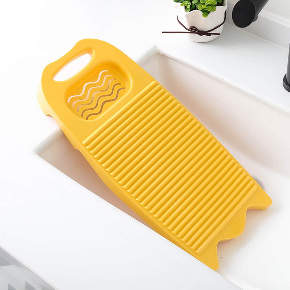 catch-L Household Washboard Thickened Plastic Basin Washboard Non-slip Underwear Hand Washboard(Color:yellow)