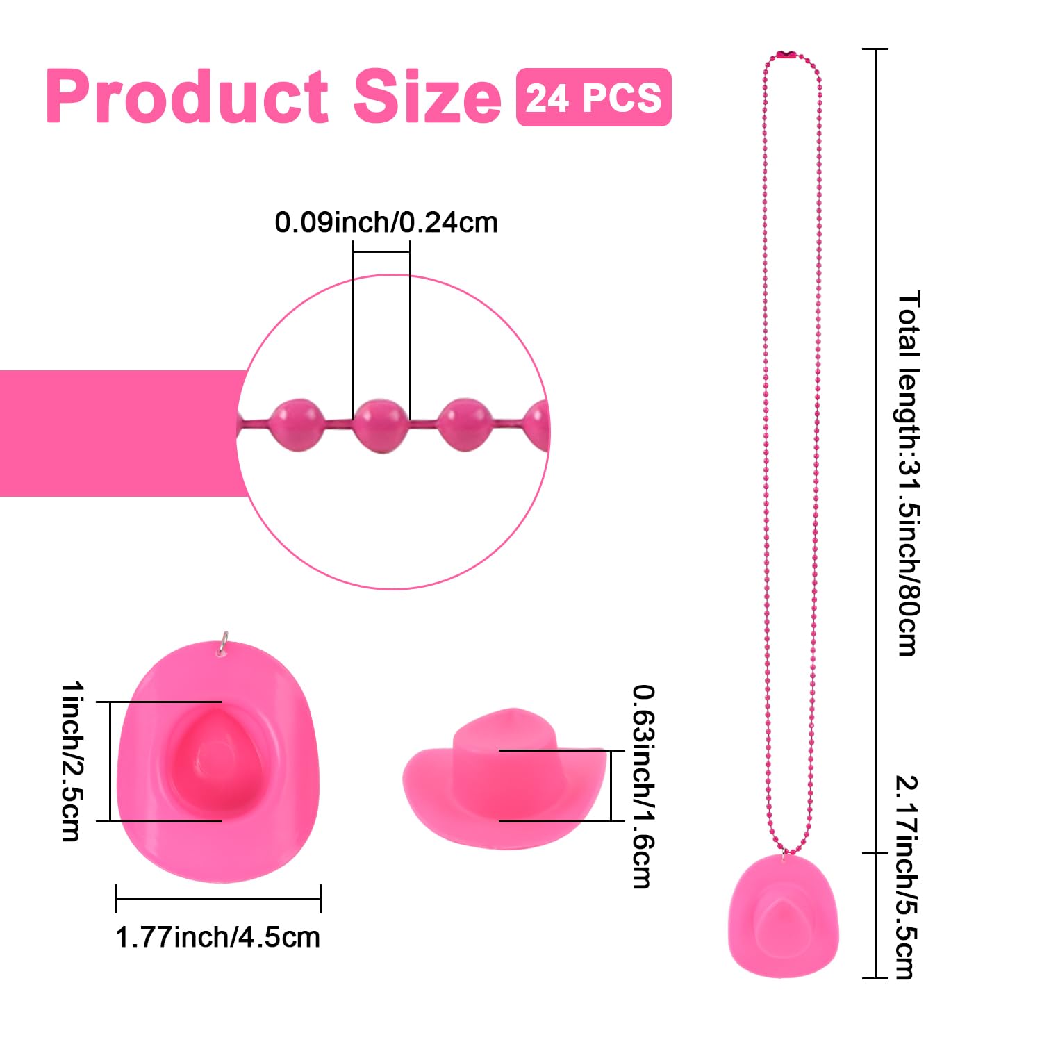 ASUNFO 24Pcs Cowboy Cowgirl Hat Necklaces Mini Pink Hats Necklace Pendants Western Disco Accessories for Birthday Women Country Gifts
