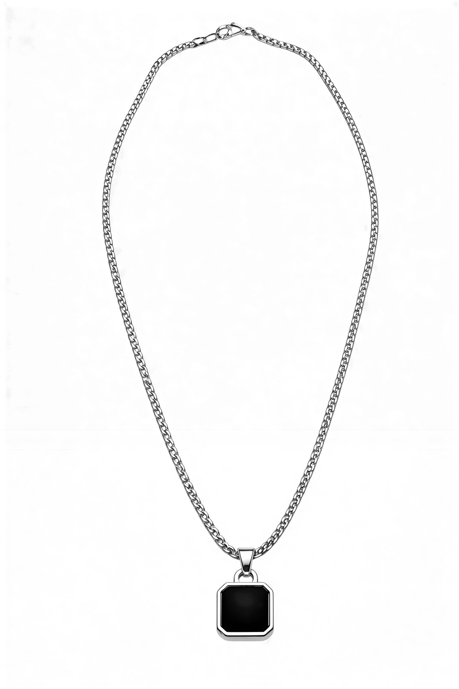 Unisex Black Square Pendant with Silver Chain | Minimalist Stainless Steel Necklace for Men & Women | Everyday Wear Modern Jewelry | Gift for Him & Her-image-13