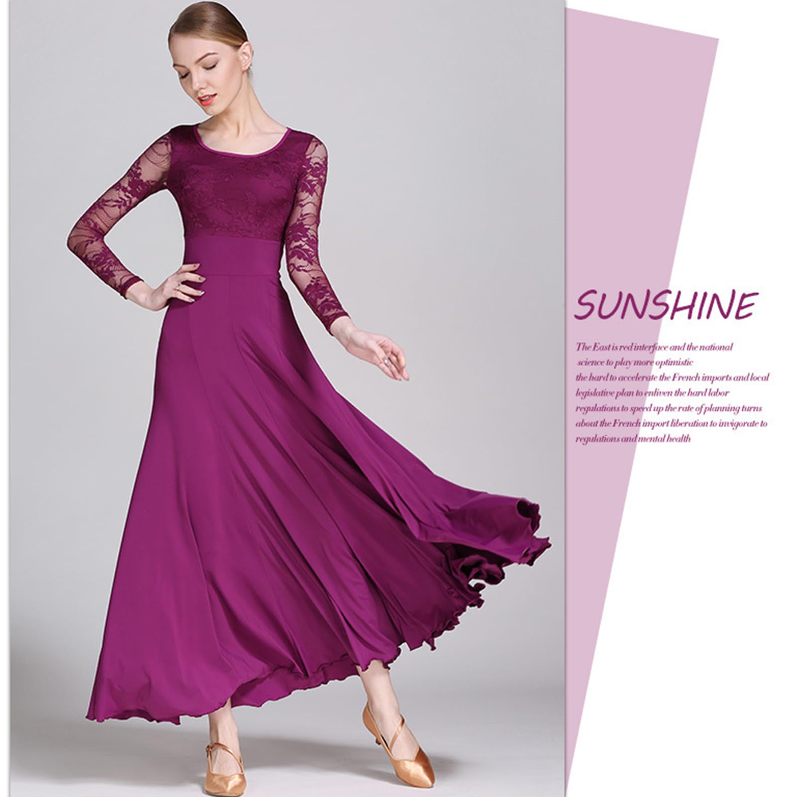 Vestidos De Baile De Salón para Mujer Vestido De Tango De Vals con Costura De Volantes Simples Traje De Baile De Tango Moderno De Manga Larga Falda De Ensayo Flamenco Foxtrot