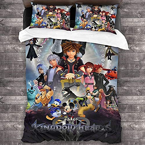 NICHIYOBI Kingdom Hearts Sora Riku Kairi Parure de lit, housse de couette et taie d'oreiller, en microfibre, impression numérique 3D, parure de lit en trois...