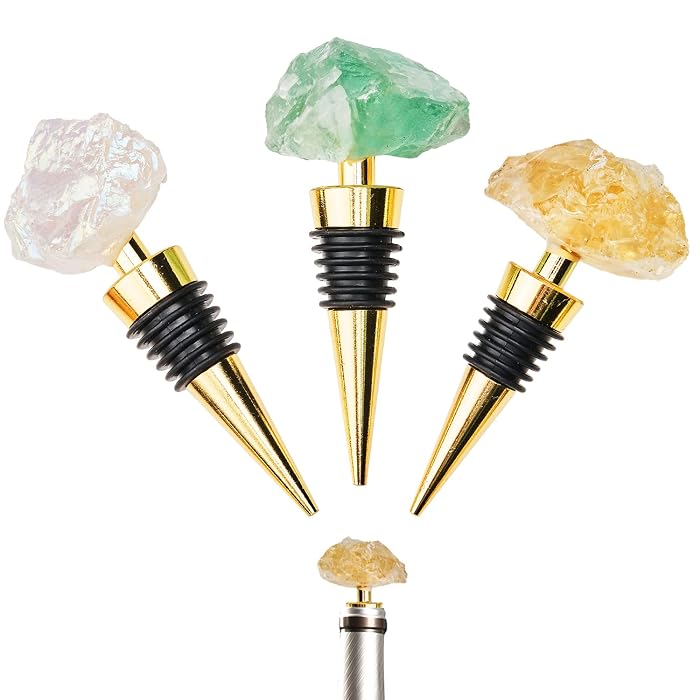 Wanda Living crystal wine stoppers set of 3 on gold stand