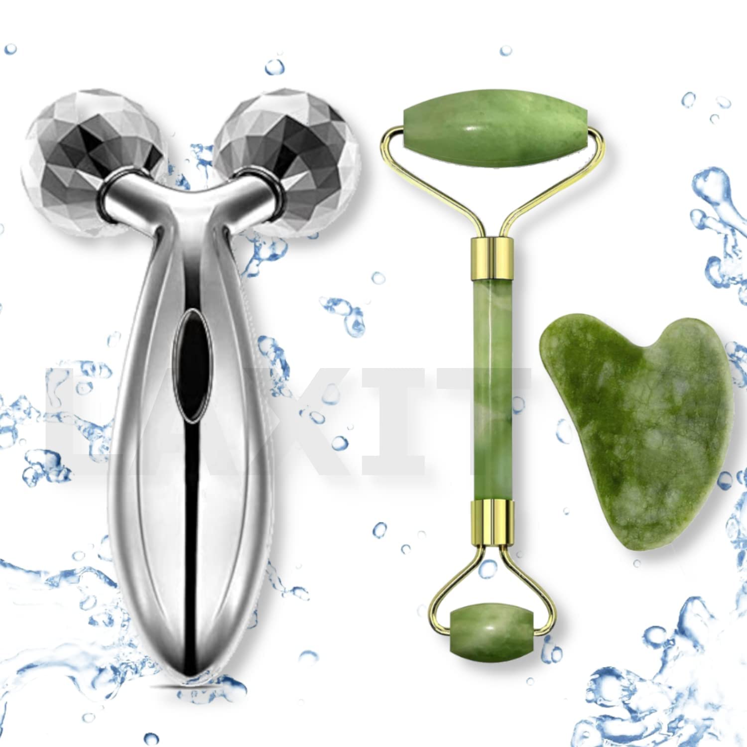 KYLAN 3D Roller and Face Stone Roller Massager with Gua Sha Jade Roller Stone Facial Combo For Skin Eye Body 3D Massager Women Men Reusable(3D Roller and Stone Roller)