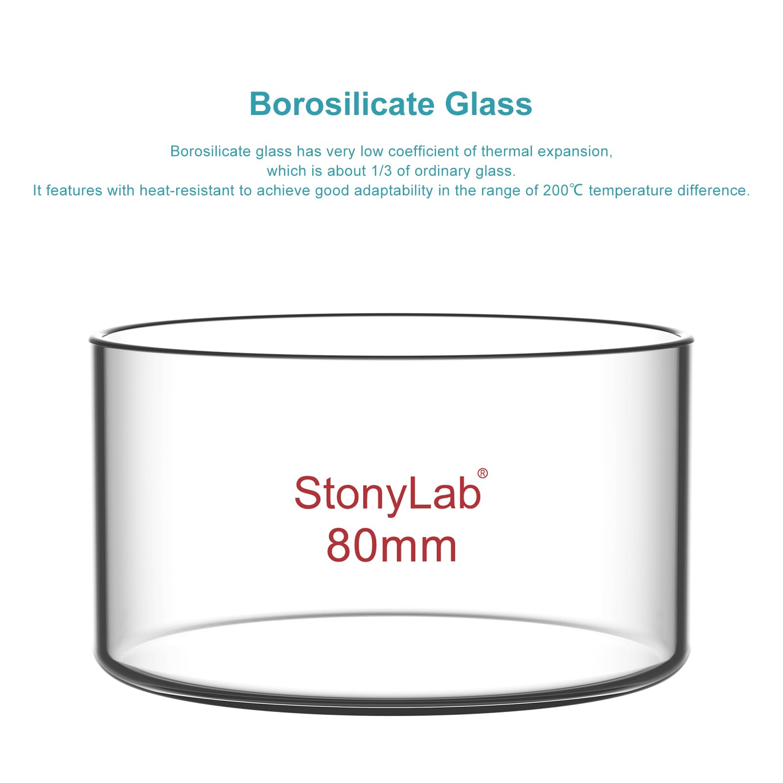 stonylab Crystallizing Dish, Thick-Wall High Borosilicate Glass Crystallizing Dishes for Crystallization and Evaporation Lab Glassware, Flat Bottom, No Spout, O.D. 80 mm, 100 ml — Amazon image 3