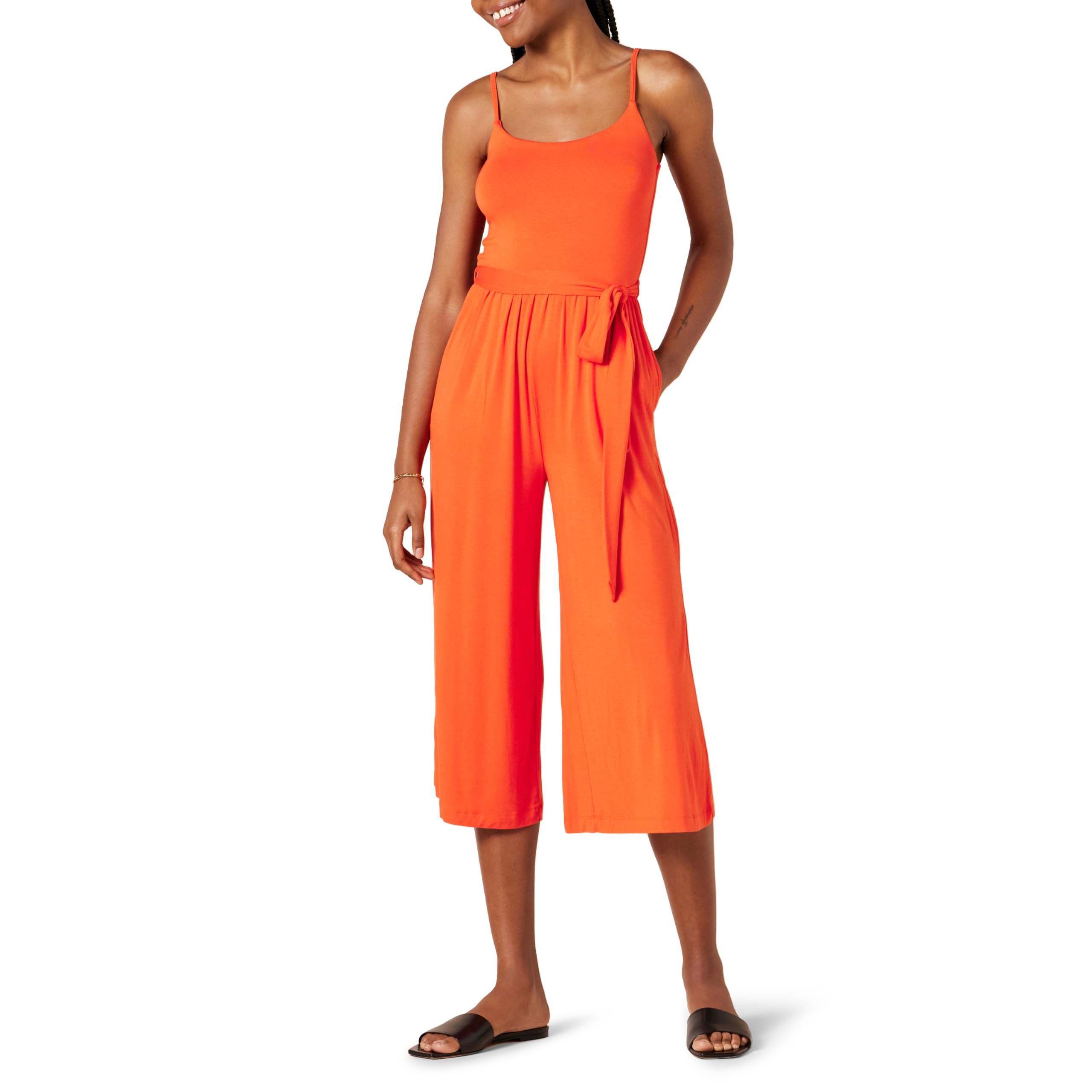 Amazon Essentials Women's Jersey Cami Cropped Wide Leg Jumpsuit, Orange, XXL