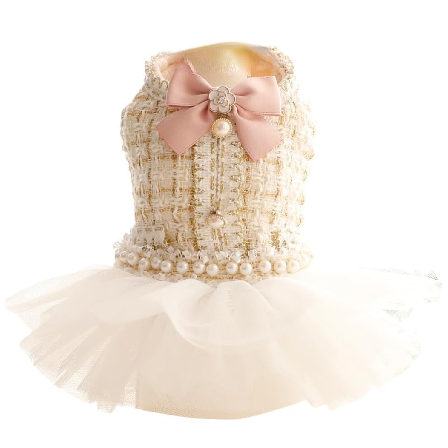 AZA Dog Princess Dresses for Small Dogs Lolita Clothes Lace Tweed Costume Pet Girl Cute Coat Outfits Fall Costumes (L,White)