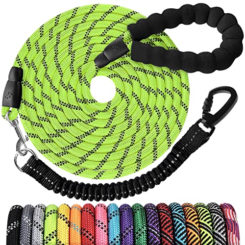 Long Dog Leash 15 FT: Heavy Duty Rope Leashes for Dogs Training with Swivel Lockable Hook Reflective Threads Bungee and Padded Handle - Dog Lead for Large Small Medium Dogs Outside Walking Hiking