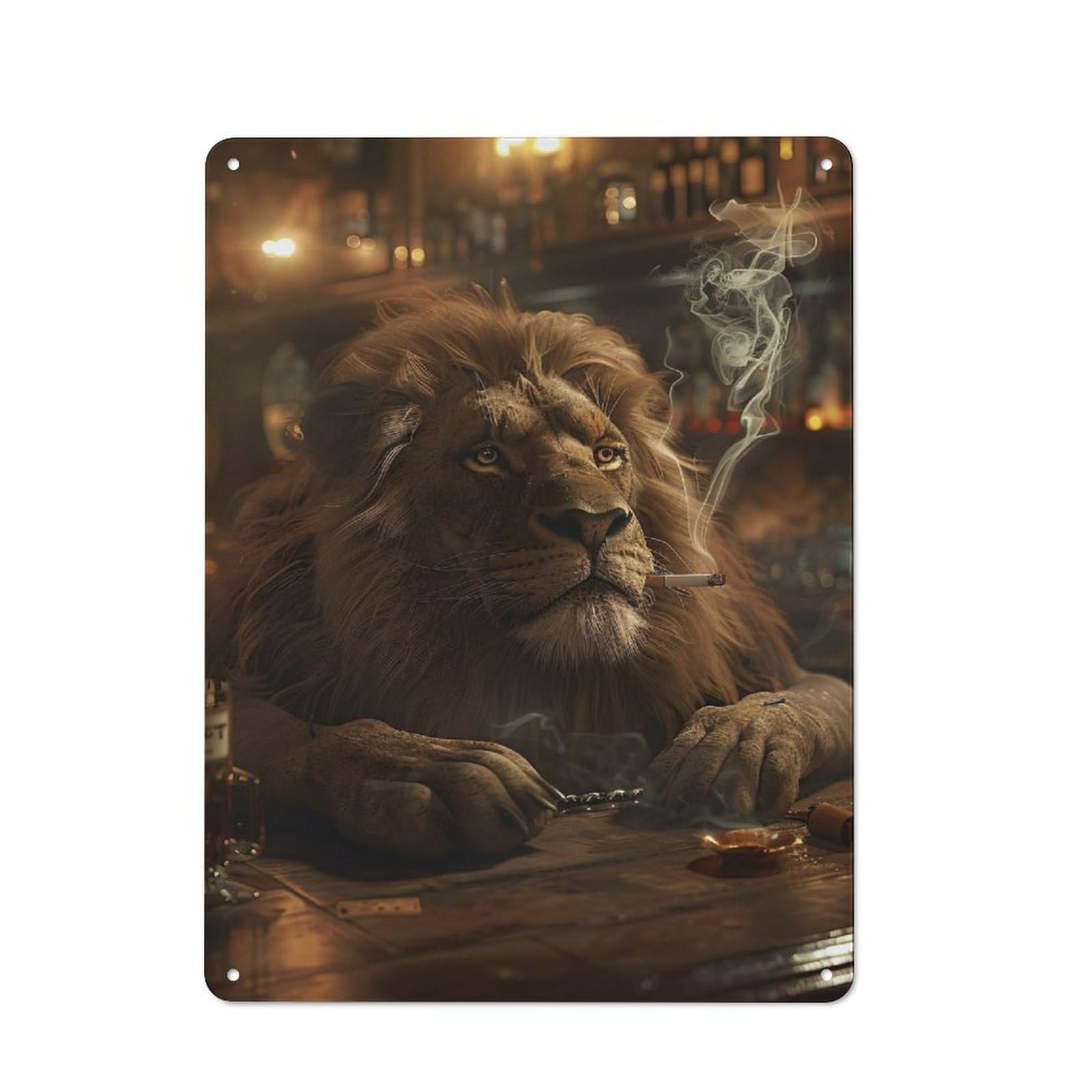 Junmoney Style Lion Smoking Cigarette At Bar Retro Metal Sign 40X30cm For Garage Or Workshop, With Clear Retro Wall Decor Character
