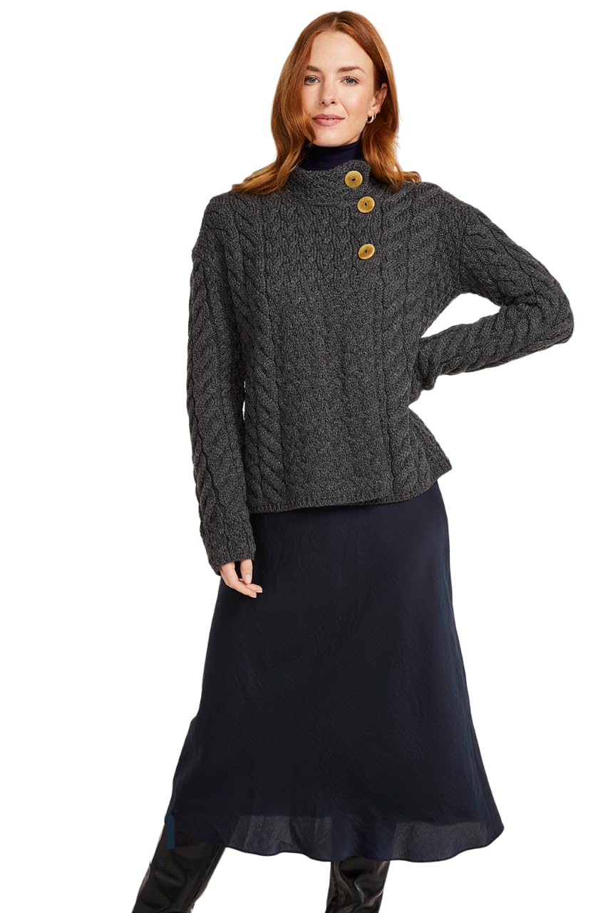 Aran Woollen Mills Louisburgh Womens Asymmetrical Irish Cardigan 100 Super Soft Merino Wool Authentic Irish Knitwear
