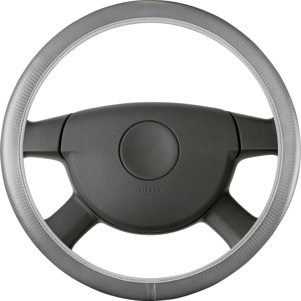 WALSER Auto Lenkradbezug Soft Grip, Auto Lenkrad Schutzhülle, Lenkradhülle Auto Carbon, Lenkradschutz Auto, Lenkradbezug Winter/Lenkrad Bezug Sommer, Anti Rutsch Lenkradbezug Sport grau