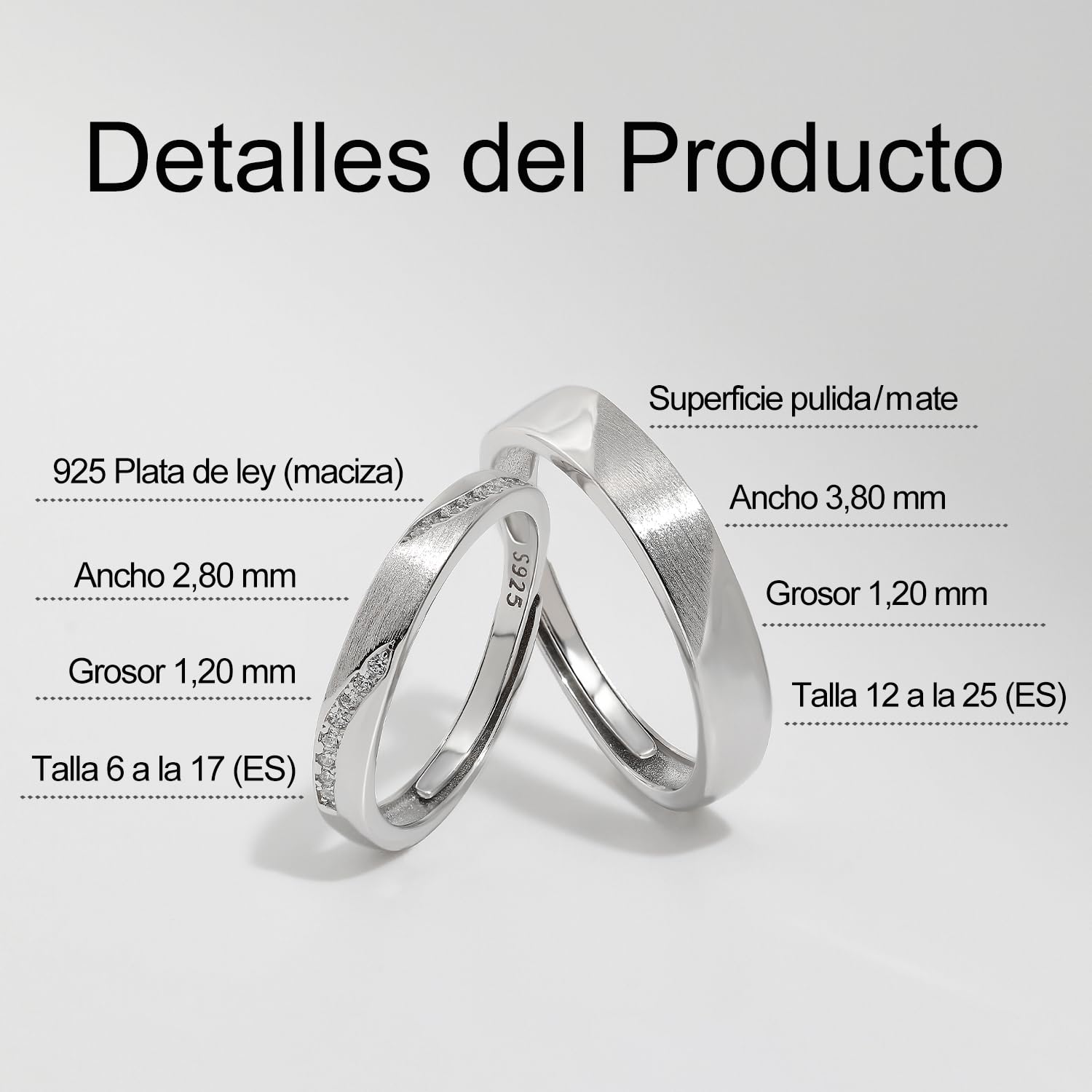 Meissa 925 Anillos de Plata Pareja Anillos de Boda de Diamantes Delicado Anillo de Compromiso para Hombres y Mujeres Tamaño Ajustable