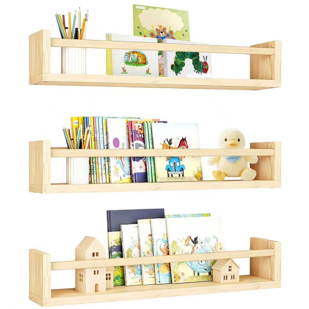 3 Pcs Nursery Book Shelves, 16.5 Inch Nursery Shelves Solid Wood for Wall