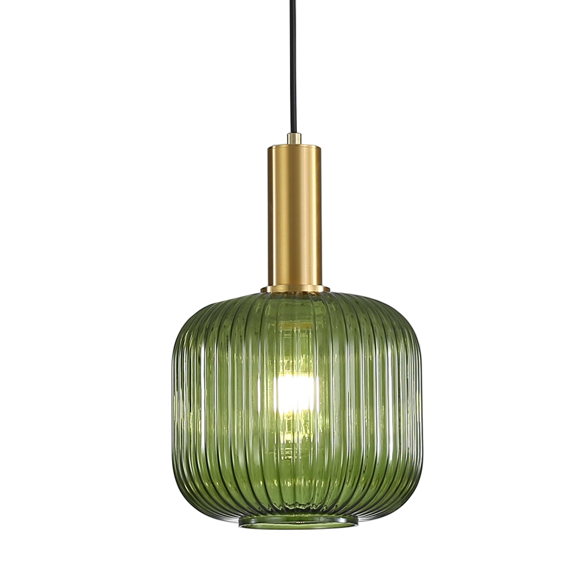 Green Glass Pendant Light, Vintage Island Pendant Light Fixture in Gold Finish, Height Adjustable Ceiling Hanging Lamp for Kitchen Dining Room Bedroom, E27 Base (20cm)