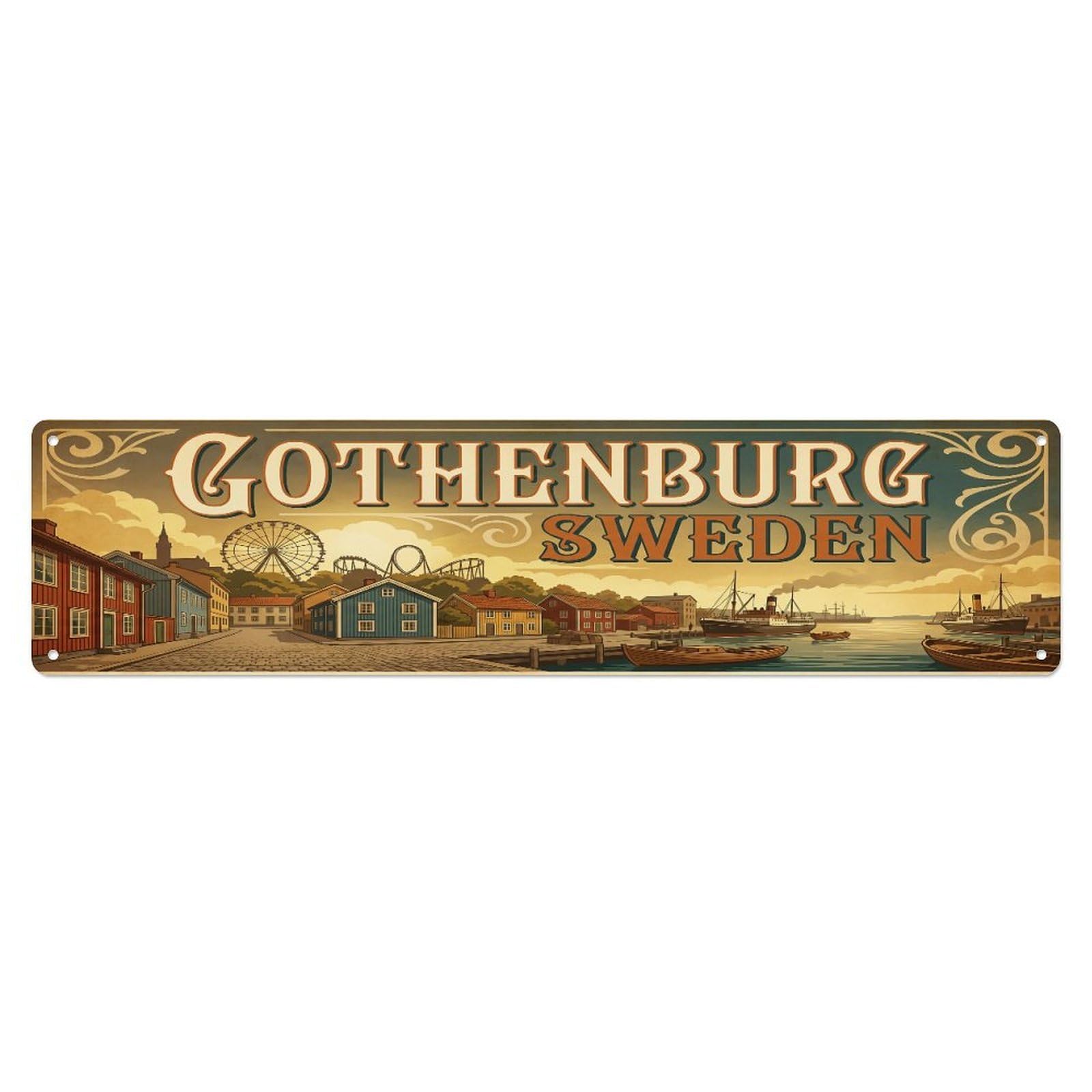 Tgrcjimh Style Metal Tin Sign Vintage Travel Sweden Gothenburg