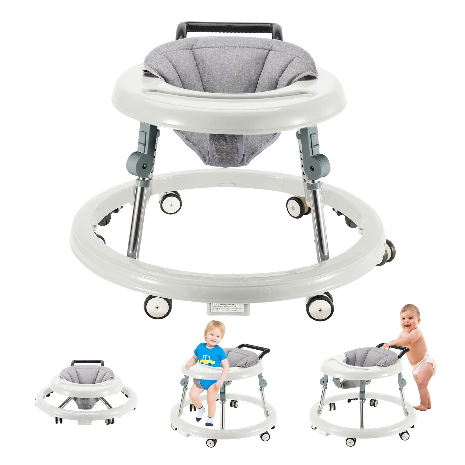 Baby Walker with Wheels for Toddlers, 9-Gear Height Adjustable Baby Walkers with Wheels, Infant Toddler Walker with Foot Pads, for Boys and Girls 6-18Months (White) (((. SIMILAR TO STOCK )))