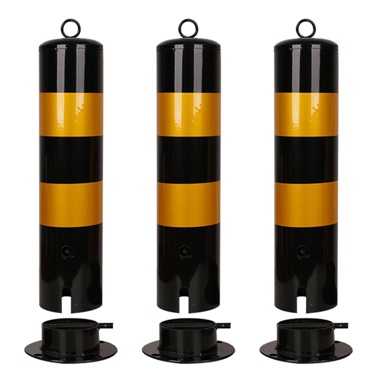 Reflective Steel Safety Bollards - 5 Pack Parking Barrier Posts, Traffic Control Road Safety Bollard, Durable Security for Parking Lots and Roadways, Black(3pcs)