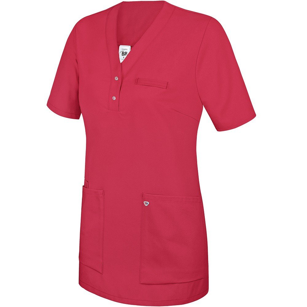 BP 1740-435-188-XS Tunique pour femme, manches 1/2, col en V avec fine bande à bouton-pression, 180 g/m², mélange de tissu, corail, taille XS