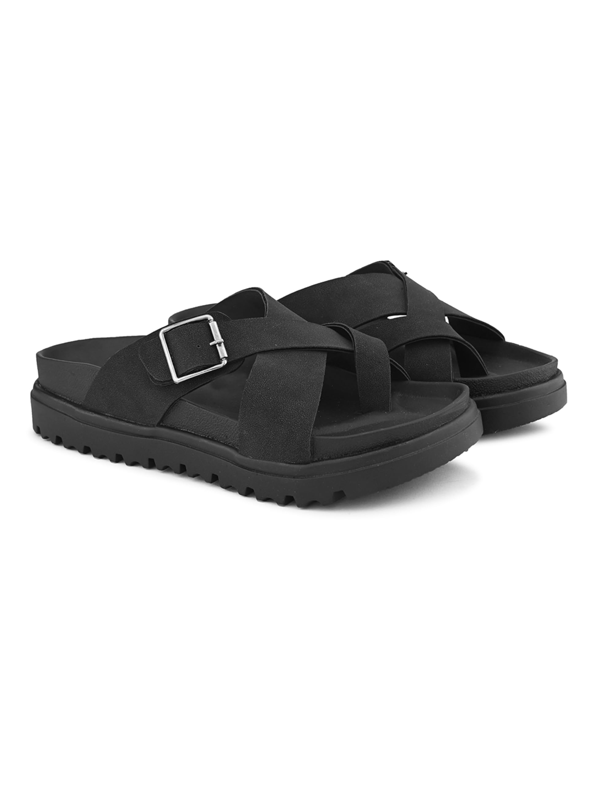 stanphord Men's Thrivex Solid Criss Cross Open Sliders | Summer Anti Skid Casual Sandals | Lightweight & Comfortable Eva Footbed | Cushioned Slippers/Chappal | Versatile Comfort-picture-12