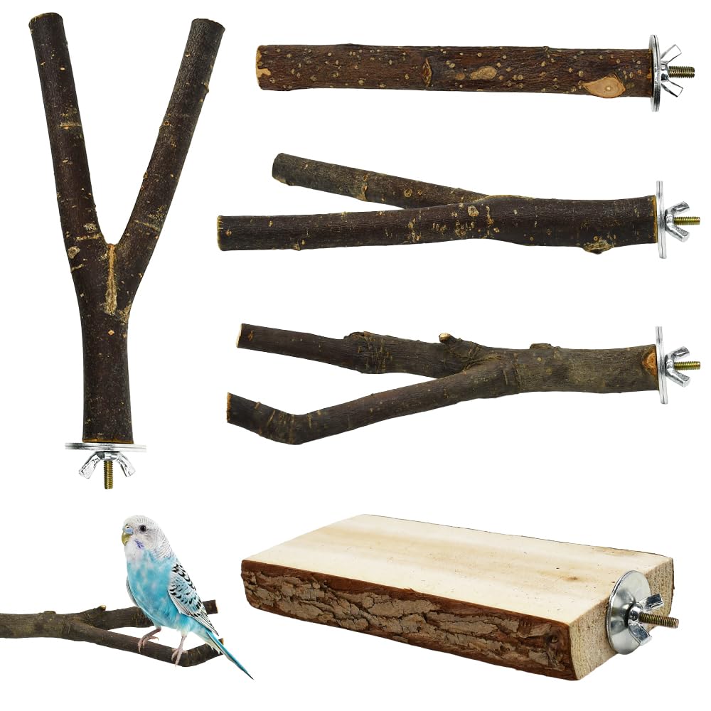 VGECEE 8 Pcs Perchas Naturales para Pajaros Perchas de Madera Naturales Tornillos Para Hacer Perchas Naturales para Jaulas Soporte de Percha Para Pájaros Para Ninfas Periquitos Agapornis Con Arandelas — view 10