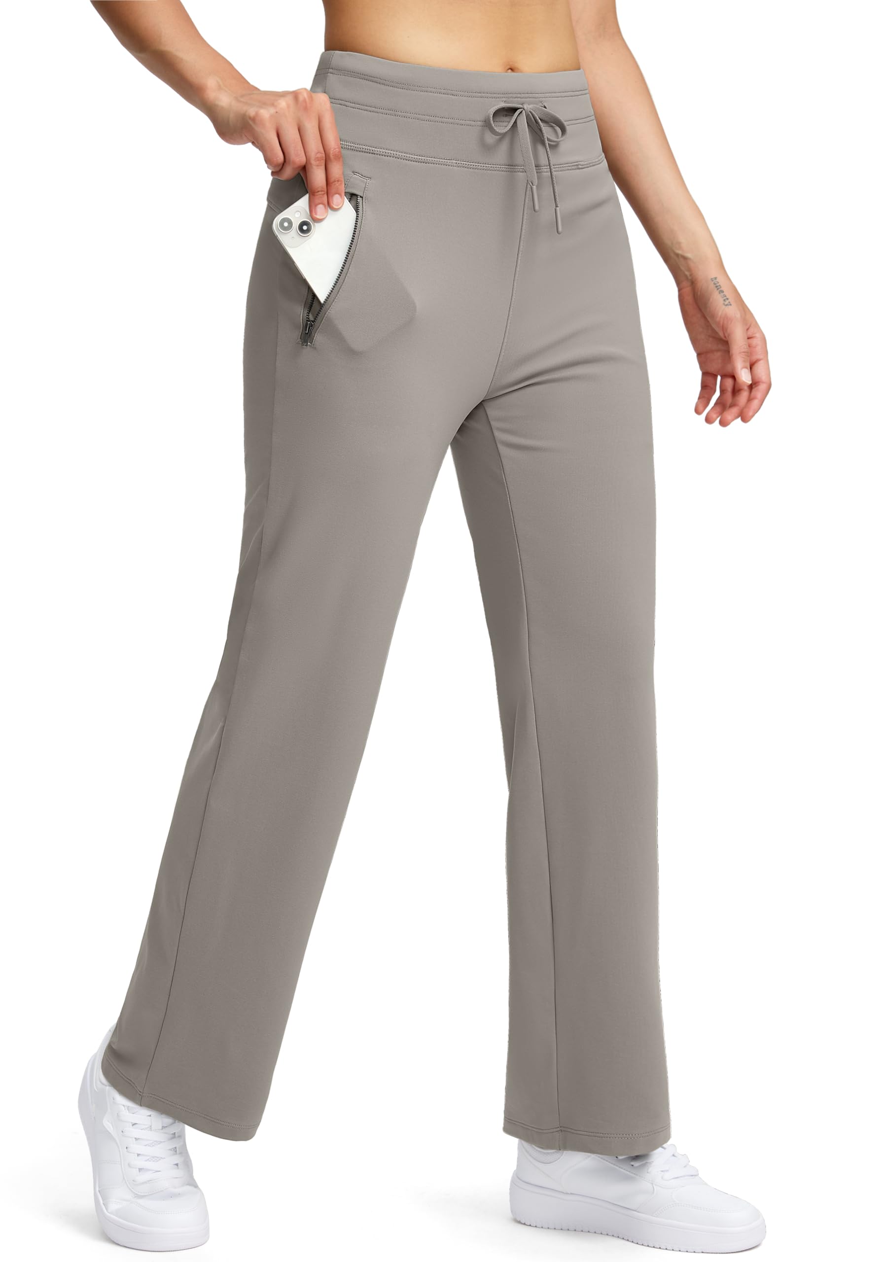 Soothfeel Womens Fleece Lined Pants 29 High Waisted Zipper Pockets Winter Warm Thermal Sweatpants Snow Hiking Lounge Pants