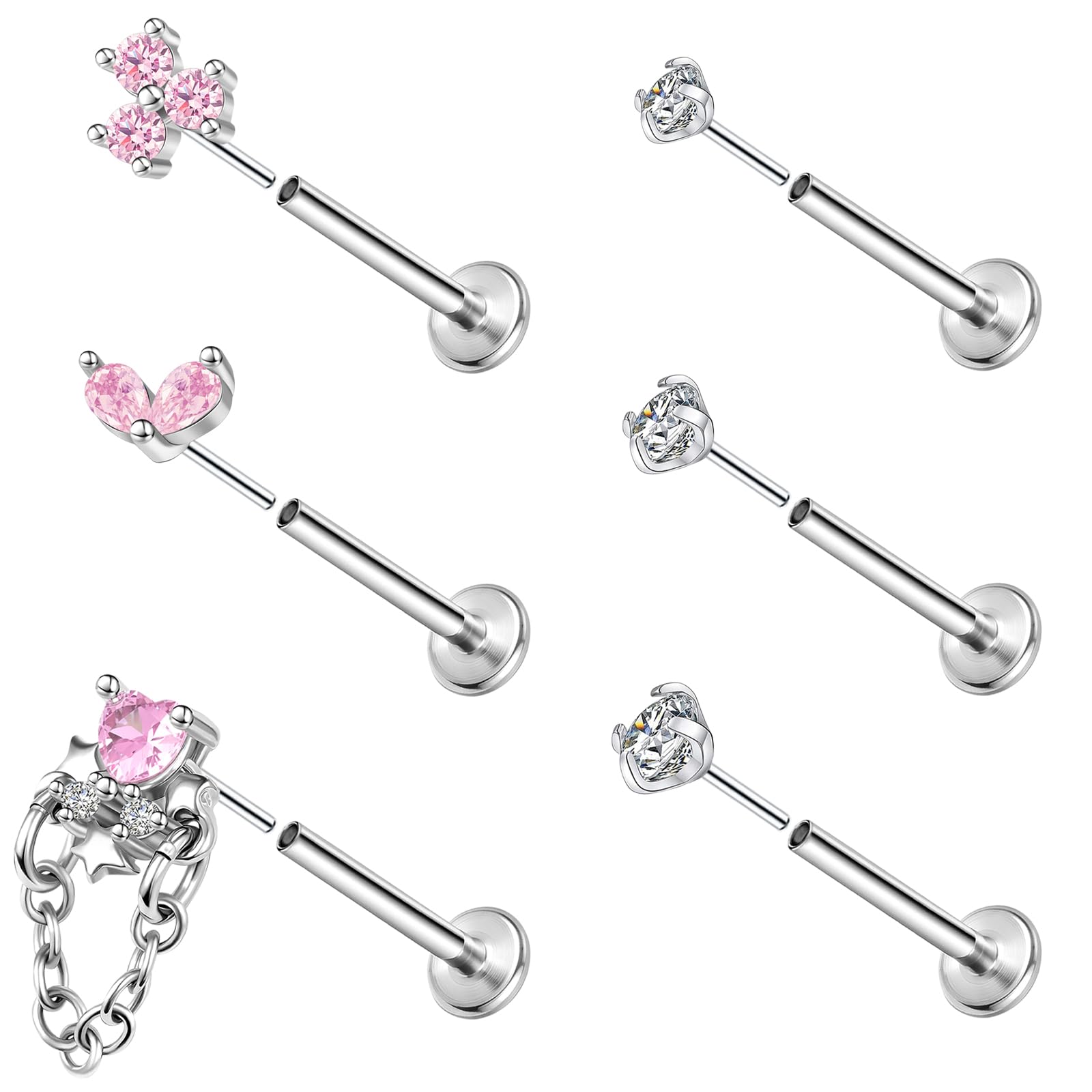 ZS 16G Stainless Steel Flat Back Earrings Stud Threadless Tragus Cartilage Lip Medusa Piercing Jewelry for Women Men