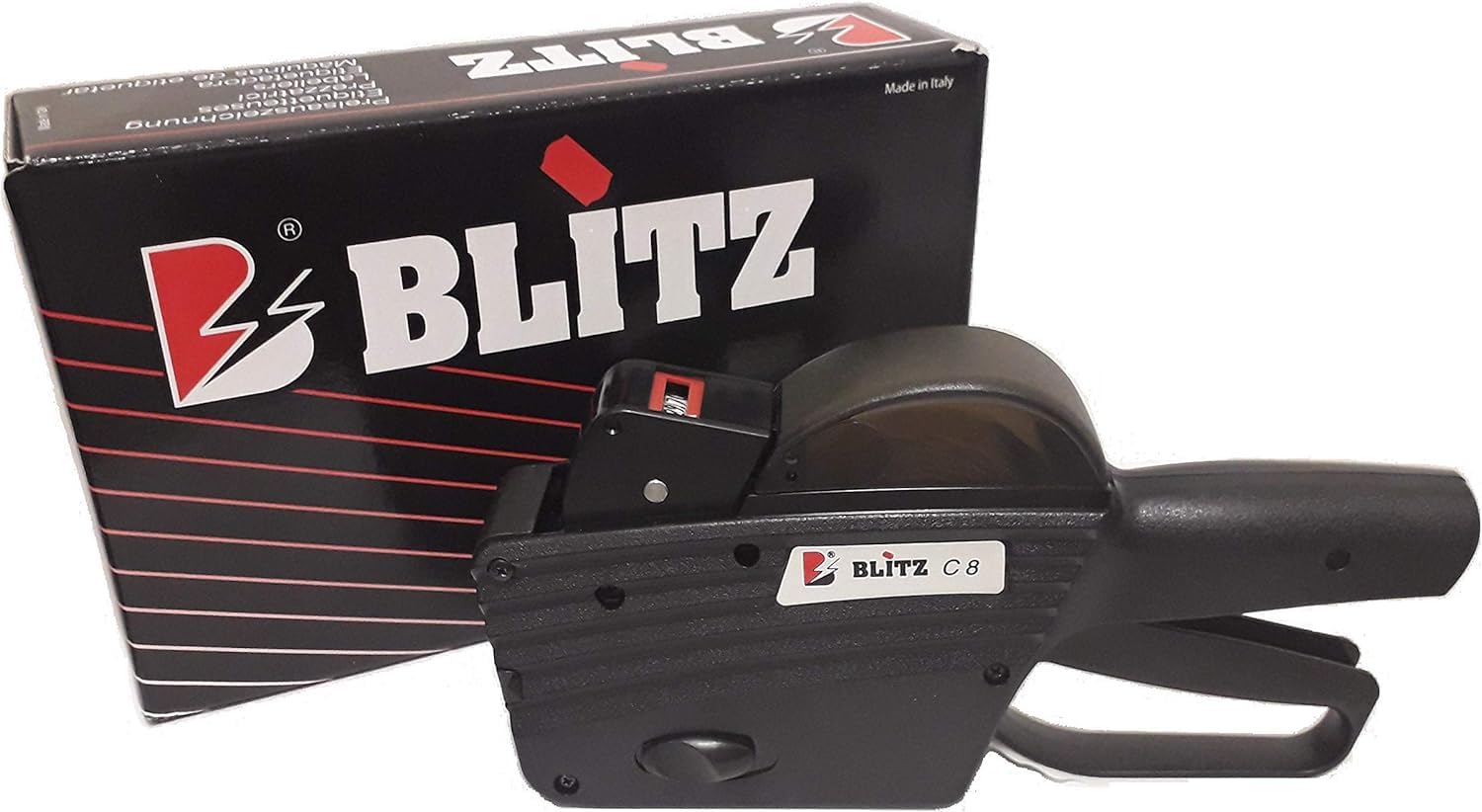 B BALSAT Balsato | Etichettatrice manuale Blitz C8 | 1 riga numerica di 8 cifre | Include 5 rotoli di inchiostro di ricarica e 6 rotoli 26 x 12 | Etichettatrice per la marcatura dei prezzi