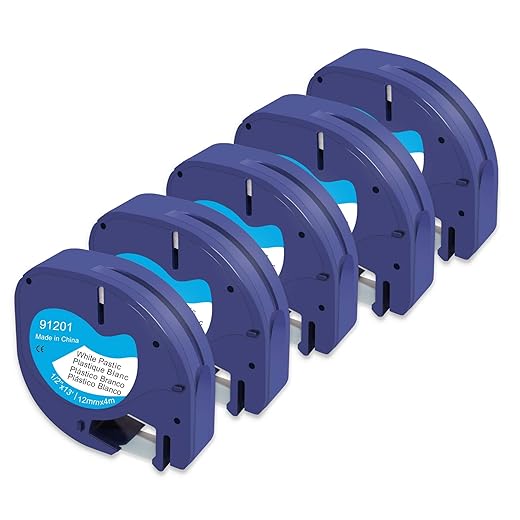 91221, 5 Unidades, Negro Sobre Blanco, 12Mm X 4M, Compatible Con Dymo Letratag 91221, 91201 Y S0721660, Alternativa Para Etiquetas Dymo Letratag.