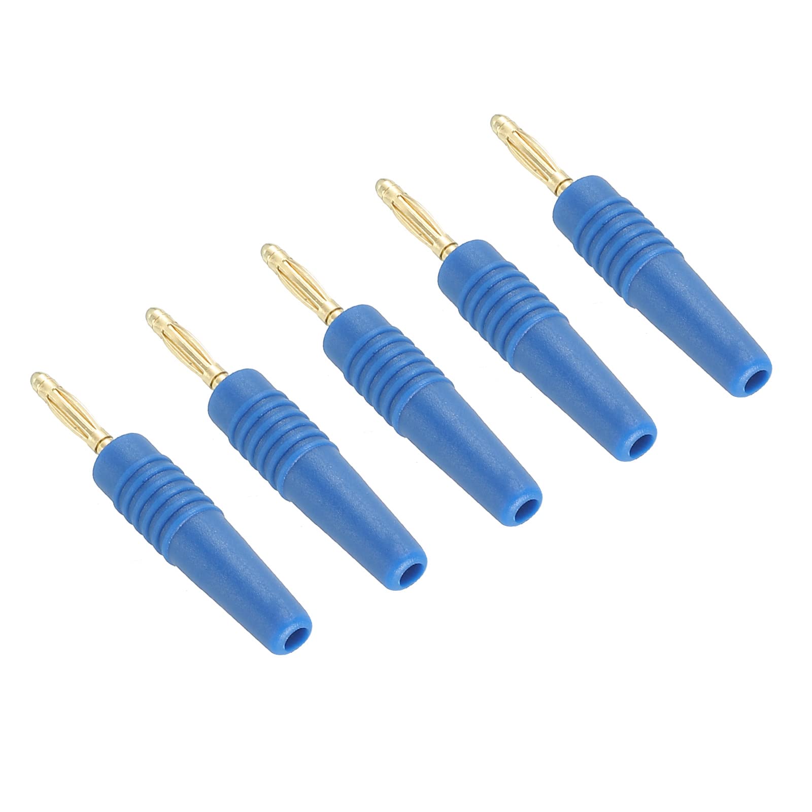 PATIKIL 5 Pack Banana Plugs Connector Solder Type Speaker Banana Plugs 2mm Gold-Plated Copper Blue for Speaker Wires Sound Systems