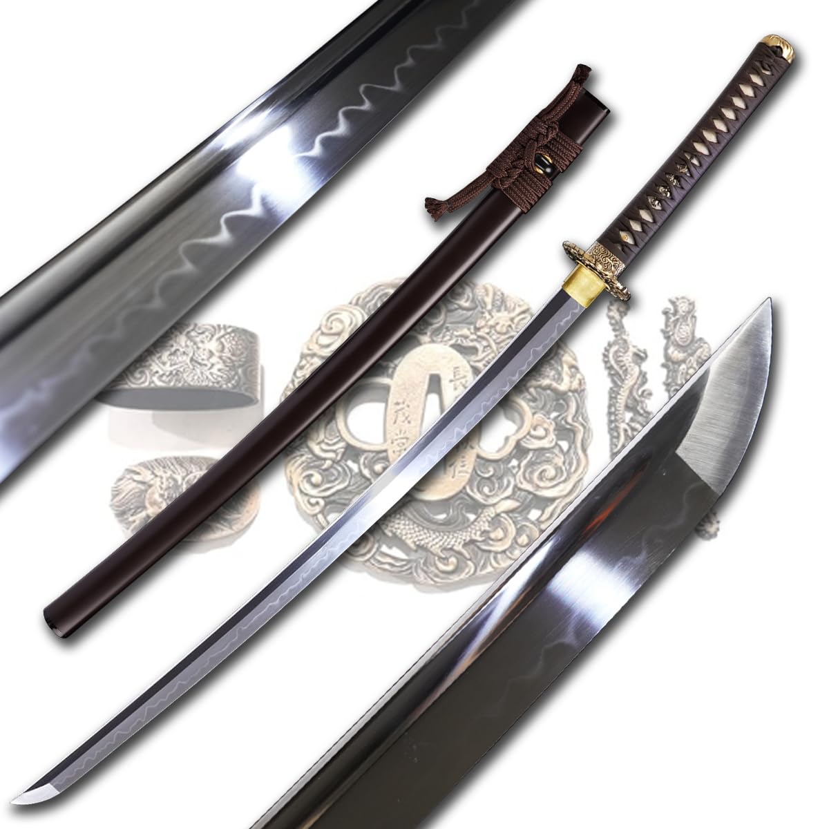 ShadowDancer Handmade Full Tang Katana Sword - Authentic T10/1095 Steel Blade with Real Hamon, Clay Temper, and Sharp Edge - Perfect for Iaido, Martial Arts Practitioners, and Collectors (ChaIshime)