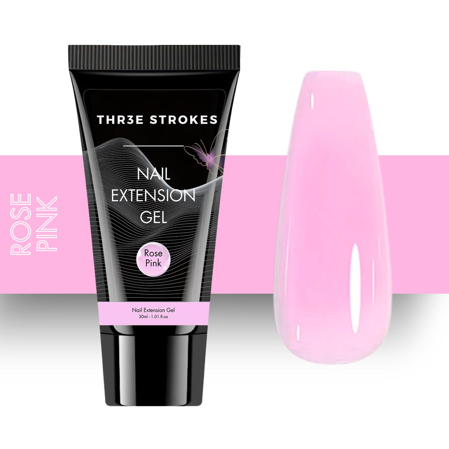 THR3E STROKES PolyGel Quick Upgrade Poly Gel Kits,30ML Polygel Nail Kit Builder Gel,Nail Extension Gel Trendy Art Design Salon Nail Easy DIY at Home (5 ROSE PINK) (UV/LED LAMP REQUIRED)