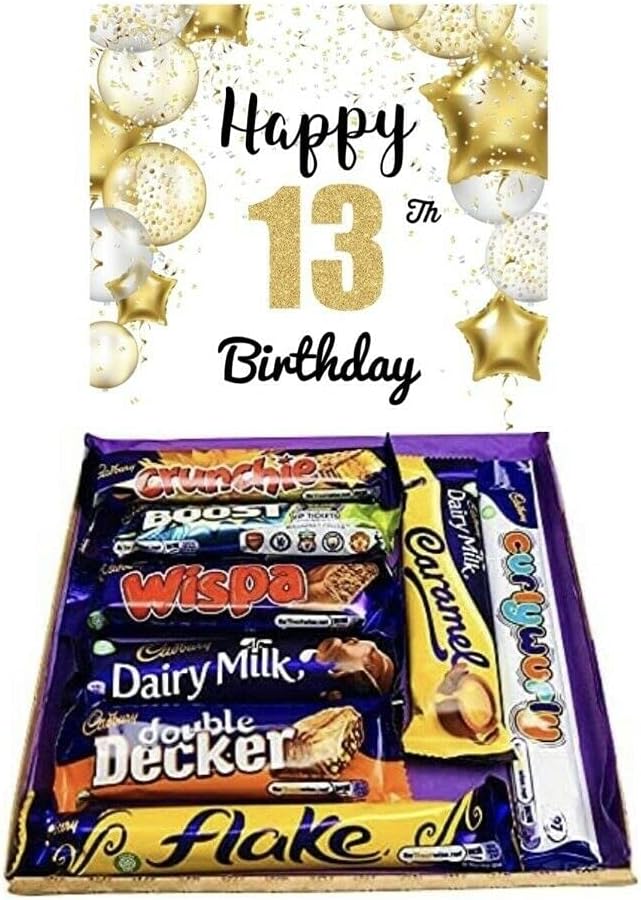 Happy 13th Birthday Chocolate Gift Chocolates Sweet Box Great Treat Box - 8 Full Size Bars Chocolates