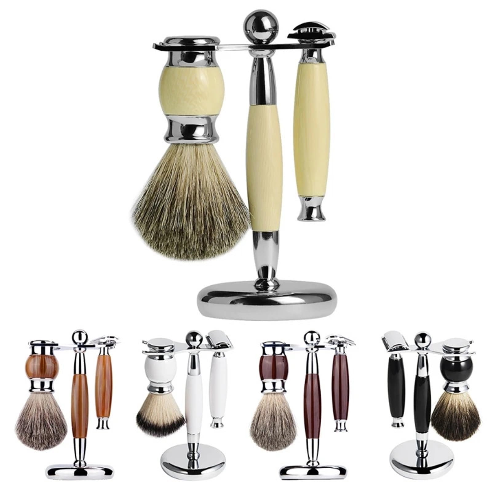 Männer Luxus Manuelle Rasiermesser Bart Reinigung Pinsel Metall Rasierer for Stand Halter Haar Trimmer Pflege Werkzeug(White)