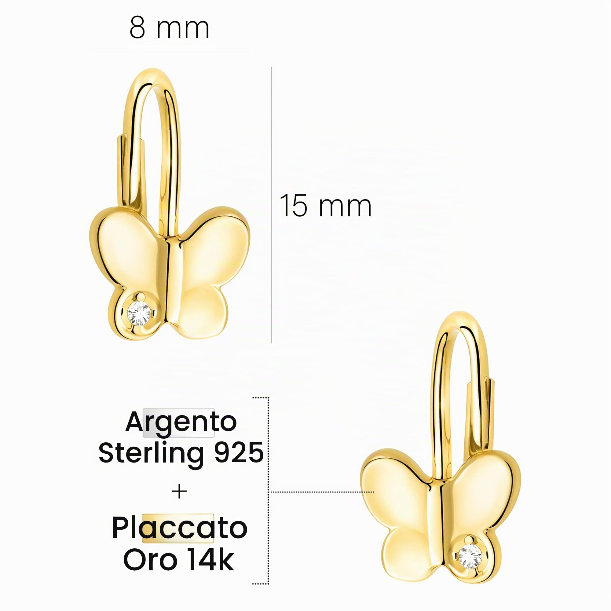 SOFIA MILANI - Orecchini da Donna in Argento 925 - con Pietra Zircone - Orecchino Pendente a Farfalla