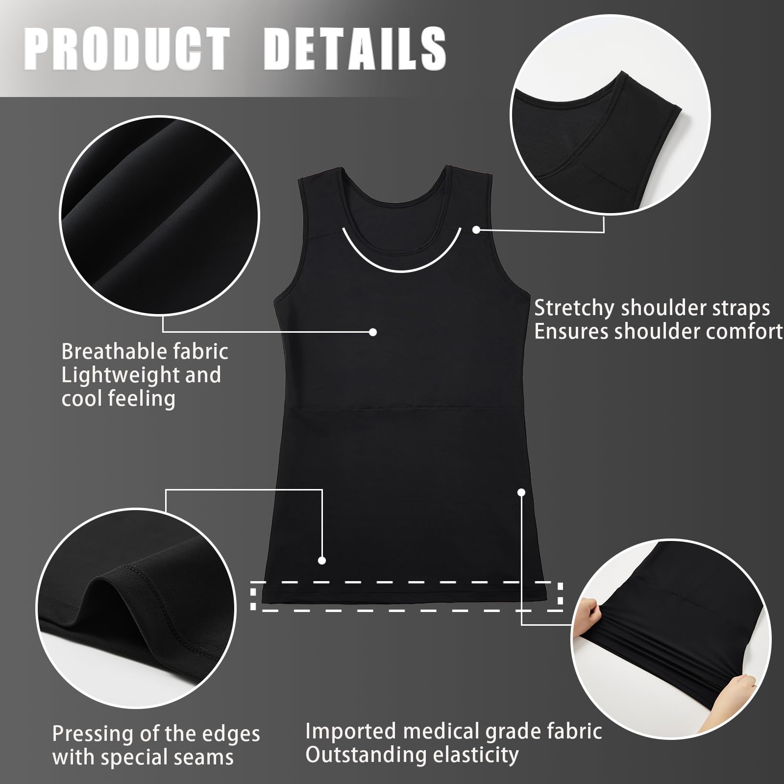 XUJI Brust Binder Transgender Tomboy Atmungsaktiv Langer Binder Pullover Tank Top