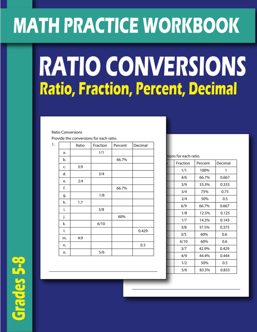 Math Practice Workbook Ratio Conversions: Conversions Ratio, Fraction, Percent, Decimal Activities